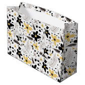 Abstract Zwart Geel Grijs Naadloos Bloempatroon Groot Cadeauzakje (Achterkant Gekanteld)