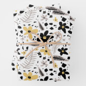 Abstract Zwart Geel Grijs Naadloos Bloempatroon Inpakpapier Vel (In situ)