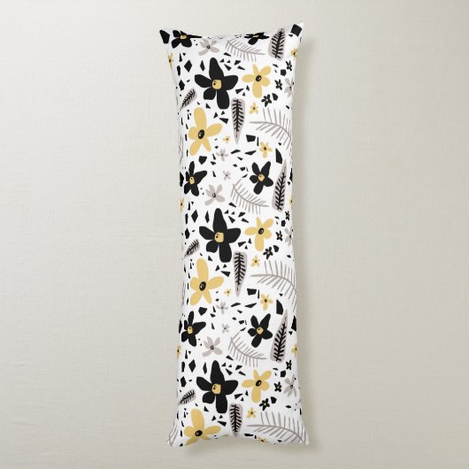 Abstract Zwart Geel Grijs Naadloos Bloempatroon Lichaamskussen (Achterkant (Verticaal))