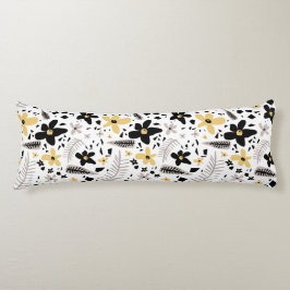 Abstract Zwart Geel Grijs Naadloos Bloempatroon Lichaamskussen