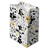 Abstract Zwart Geel Grijs Naadloos Bloempatroon Medium Cadeauzakje (Achterkant Gekanteld)