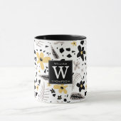 Abstract Zwart Geel Grijs Naadloos Bloempatroon Mok (Midden)