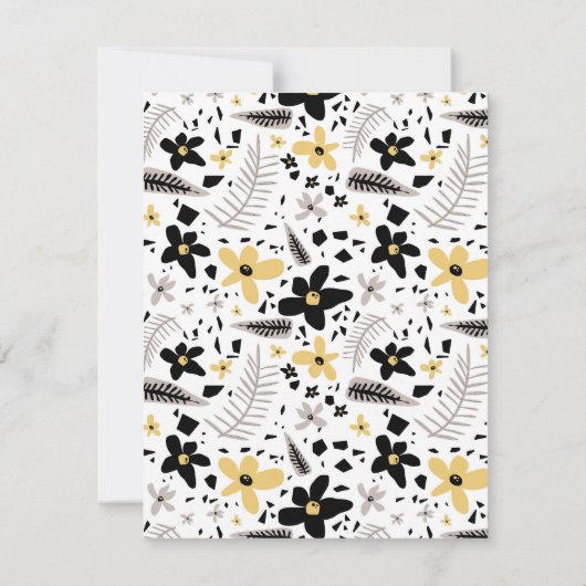 Abstract Zwart Geel Grijs Naadloos Bloempatroon Notitiekaartje (Achterkant)