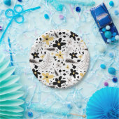 Abstract Zwart Geel Grijs Naadloos Bloempatroon Papieren Bordje (Feest)