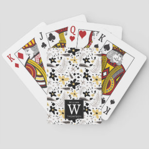Abstract Zwart Geel Grijs Naadloos Bloempatroon Pokerkaarten