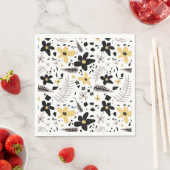 Abstract Zwart Geel Grijs Naadloos Bloempatroon Servet (Insitu)