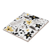 Abstract Zwart Geel Grijs Naadloos Bloempatroon Tegeltje (Zijkant)