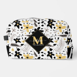 Abstract Zwart Geel Grijs Naadloos Bloempatroon Toilettasje