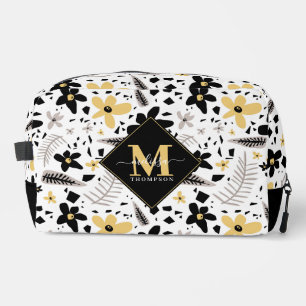 Abstract Zwart Geel Grijs Naadloos Bloempatroon Toilettasje