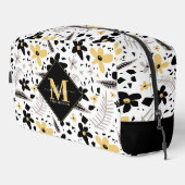 Abstract Zwart Geel Grijs Naadloos Bloempatroon Toilettasje (Rechterhoek)