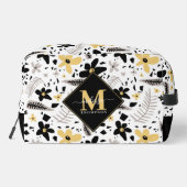 Abstract Zwart Geel Grijs Naadloos Bloempatroon Toilettasje (Achterkant)