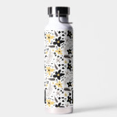 Abstract Zwart Geel Grijs Naadloos Bloempatroon Waterfles (Links)
