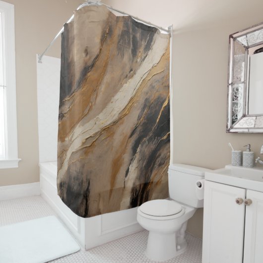 Abstract Zwart Goud Beige Douchegordijn (In situ)