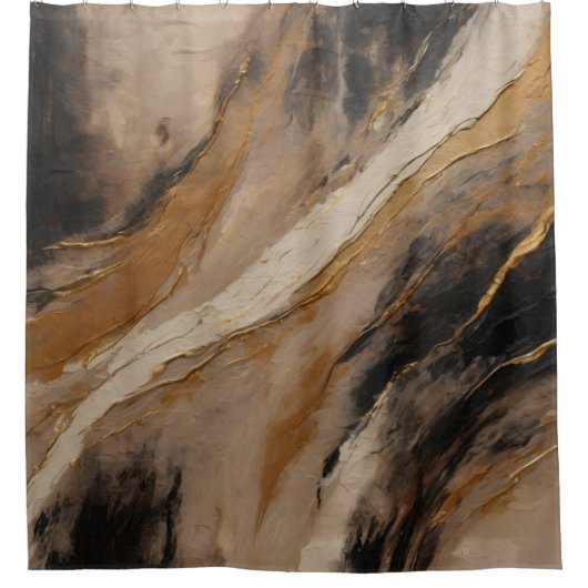 Abstract Zwart Goud Beige Douchegordijn (Voorkant)
