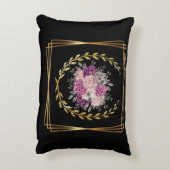 Abstract Zwart Goud Paars Bloemmotief Laurierkrans Accent Kussen (Achterkant (Verticaal))