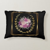 Abstract Zwart Goud Paars Bloemmotief Laurierkrans Accent Kussen (Achterkant)