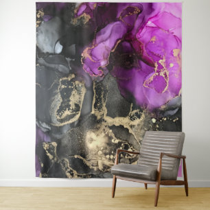 Abstract Zwart Goud Paars Unieke Kunst Wandkleed