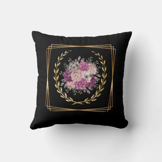 Abstract zwart goud paarse bloem Boho trendy Kussen (Achterkant)