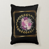 Abstract Zwart Goud Paarse Bloemen Laurel krans Accent Kussen (Voorkant(Verticaal))