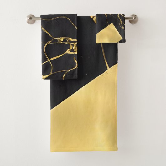 Abstract zwart-gouden patroon bad handdoek (Insitu)