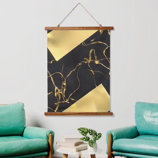Abstract zwart-gouden patroon hangend wandkleed (Woonkamer)
