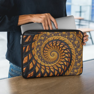 Abstract zwart-goudspiraal laptop sleeve