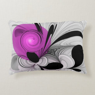 Abstract zwart grijs met magenta fractal art accent kussen