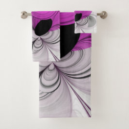 Abstract zwart grijs met magenta fractal art bad handdoek