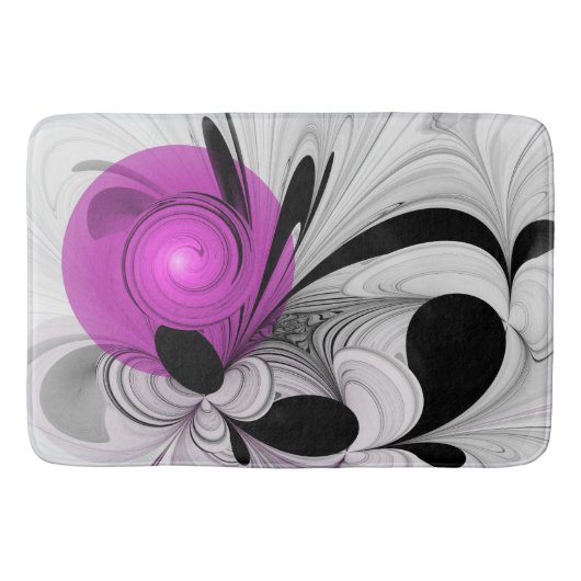 Abstract zwart grijs met magenta fractal art badmat (Voorkant)