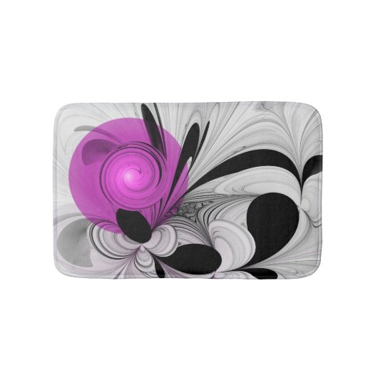 Abstract zwart grijs met magenta fractal art badmat (Voorkant)