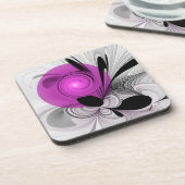 Abstract zwart grijs met magenta fractal art bier onderzetter (Linkerzijde)