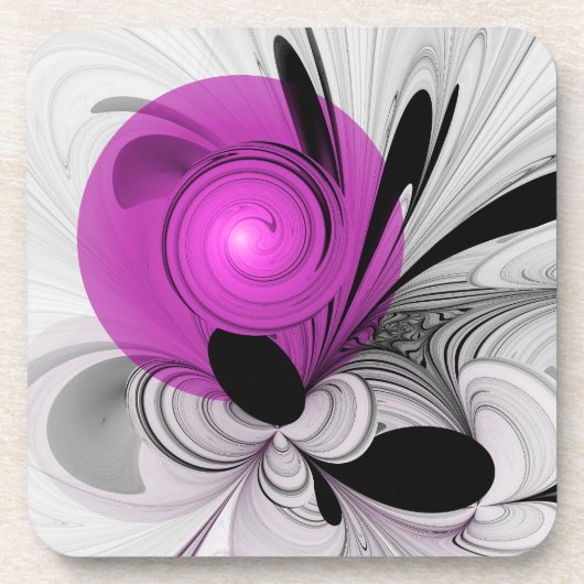 Abstract zwart grijs met magenta fractal art bier onderzetter (Voorkant)