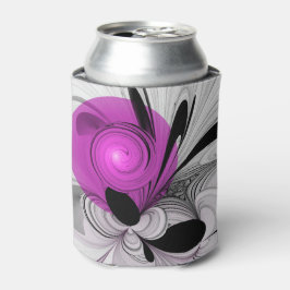 Abstract zwart grijs met magenta fractal art blikjeskoeler