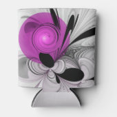 Abstract zwart grijs met magenta fractal art blikjeskoeler (Voorkant)