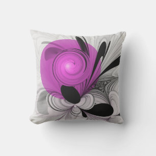 Abstract zwart grijs met magenta fractal art buitenkussen