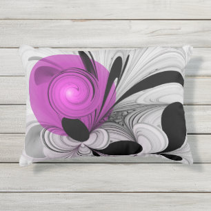 Abstract zwart grijs met magenta fractal art buitenkussen