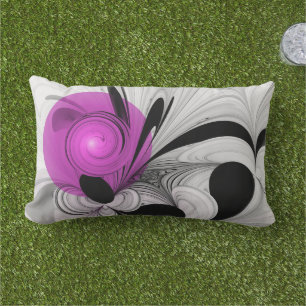 Abstract zwart grijs met magenta fractal art buitenkussen