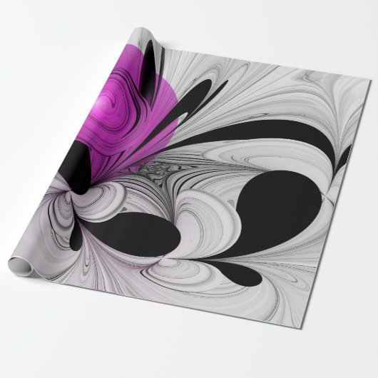 Abstract zwart grijs met magenta fractal art cadeaupapier (Uitgerold)