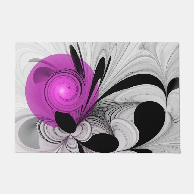 Abstract zwart grijs met magenta fractal art deurmat (Voorkant)