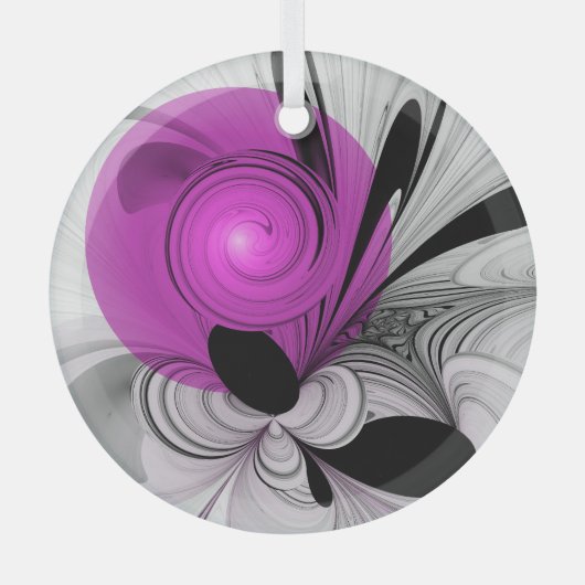 Abstract zwart grijs met magenta fractal art glas ornament (Voorkant)