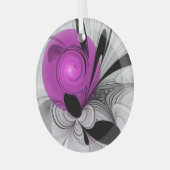 Abstract zwart grijs met magenta fractal art glas ornament (Voorkant links)