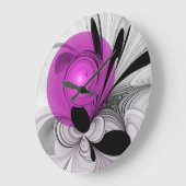 Abstract zwart grijs met magenta fractal art grote klok (Hoek)