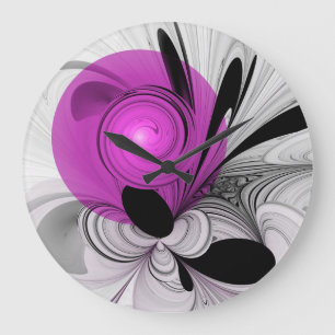 Abstract zwart grijs met magenta fractal art grote klok