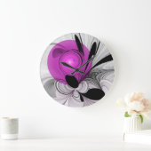 Abstract zwart grijs met magenta fractal art grote klok (Huis)