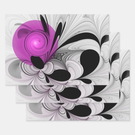 Abstract zwart grijs met magenta fractal art inpakpapier vel (Set)