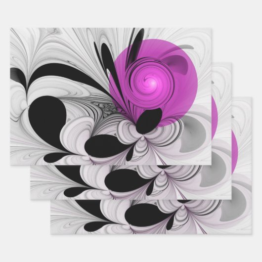 Abstract zwart grijs met magenta fractal art inpakpapier vel (Set)