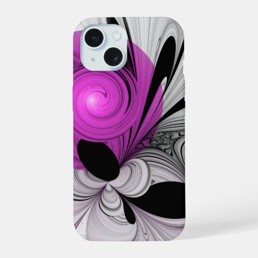 Abstract zwart grijs met magenta fractal art iPhone 15 case (Achterkant)
