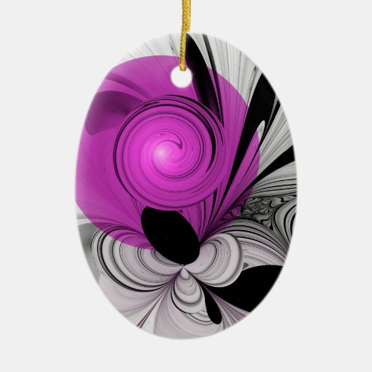 Abstract zwart grijs met magenta fractal art keramisch ornament (Voorkant)