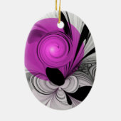 Abstract zwart grijs met magenta fractal art keramisch ornament (Achterkant)