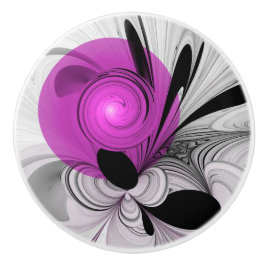 Abstract zwart grijs met magenta fractal art keramische knop